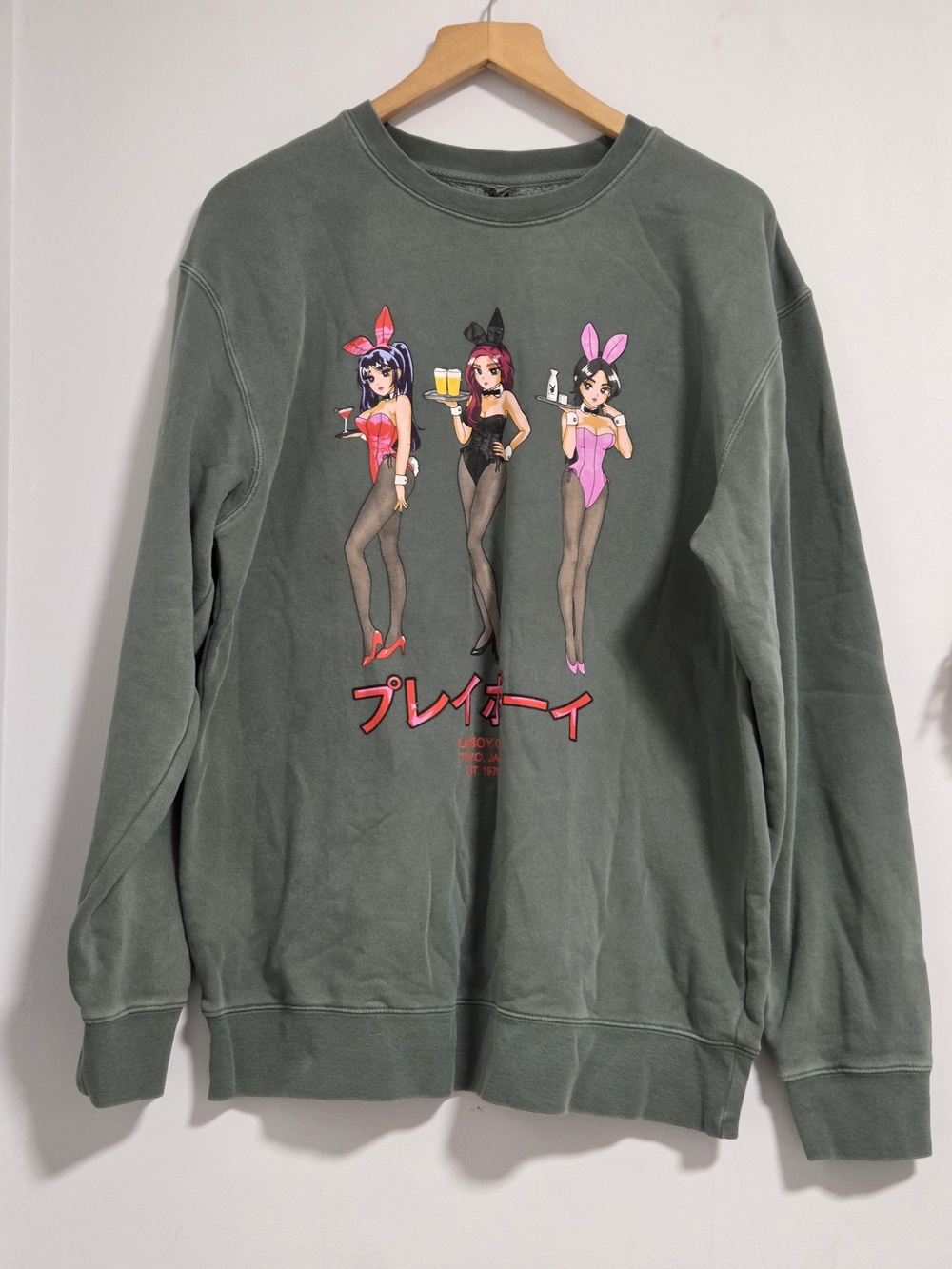 Playboy Tokyo Club Happy Hour Green Graphic Bunny Girls Sweatshirt Size L